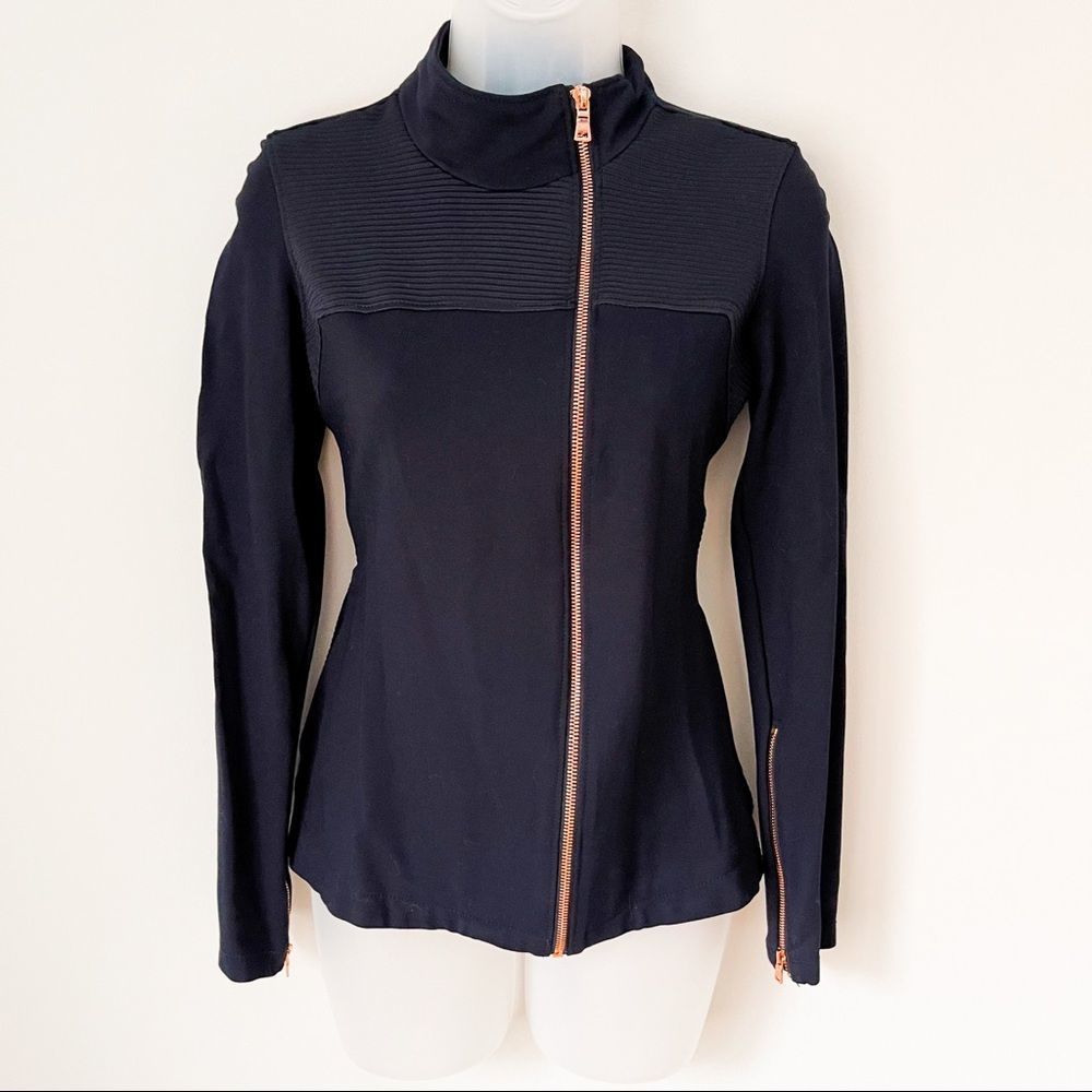 The Base | Sleek Navy Active Wear Zip Up with Rose Gold Zipper
